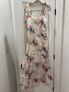 Chicwish White Eyelet Maxi Dress with Pink & Blue Floral Print